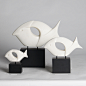 摆件 雕塑鱼 创意个性树脂客厅玄关摆件 新家装饰白色仿石鱼抽象