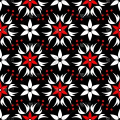 无缝图案与花。黑红白背景