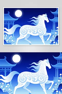 2026年彩色马年渐变扁平风国风插画