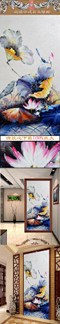 高清荷花花开富贵报喜鸟油画图