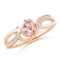 Solitaire Oval Morganite Twisted Ribbon Ring with Pave Diamond Accents