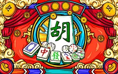 国潮国风麻将牌胡牌卡通手绘背景骰子元宝发财金银财宝棋牌