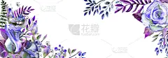 用玫瑰，树叶，浆果，装饰的小树枝做框架。婚礼概念与鲜花。为贺卡或请柬用蓝色调的水彩构图