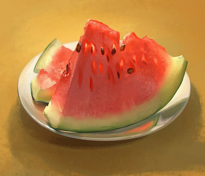 唯美的西瓜水果优美插画图片