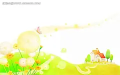 手绘卡通插画图片PSD分层素材|村庄|道路|风景图片|蝴蝶|花朵|卡通插画|卡通小房子|梦幻插画|蒲公英|山坡|手绘插画|手绘卡通插画|树