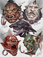 This may contain: several different types of demon heads on a white background
