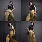https://s.mj.run/FNcqX65JC3w ,A Chinese model wearing khaki overalls, black short sleeves and carrying a toolbox in her hand, still photography, product photography, professional videography,--iw 2