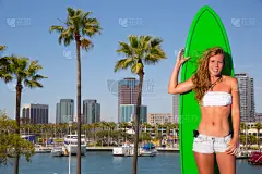 海滩,金色头发,少女,拿着,长滩,美,青少年,水平画幅,夏天,户外