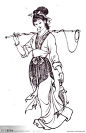 《白描图》水墨美女素材 - 彼岸桃花 - .