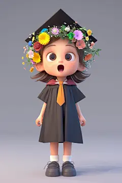 祝贺毕业戴学士帽的卡通学生