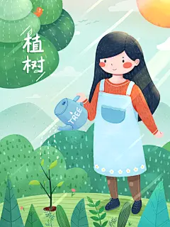 植树节种树森林公益绿色环保卡通手绘海报