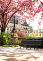巴黎街头公园一角，似乎闻到沁人心脾的花香。