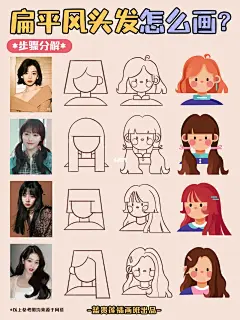 插画教程|㊙️4步学会12个扁平风人物发型