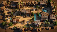 AI沙漠地图俯视场景设定素材 卡通游戏场景背景插画设计 临摹图集-淘宝网