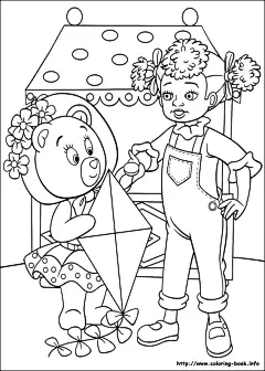 卡通小熊小女孩黑白简笔画图片素材