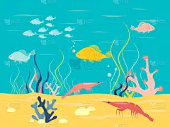 水下,极简构图,高雅,卡通,可爱的,深的,黄高鳍粗皮鲷,海星,动物,剪影