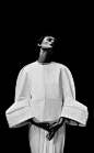 Structured jacket with rounded silhouette & sculptural 3D sleeves - shape & volume; wearable art // Rick Owens