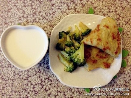 章鱼的早餐。土豆鸡蛋饼+牛奶。