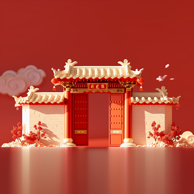 AI测试中国新年元素宫殿场景电商小场景展...