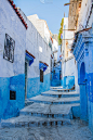摩洛哥蓝色城市舍夫沙万的街道