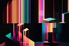 15款极简科幻彩虹渐变水晶玻璃复古颗粒霓虹抽象背景底纹图片素材素材