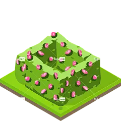 图标草块矩形块绿色表面粉红色花朵-带粉红色花朵的绿草块，简单