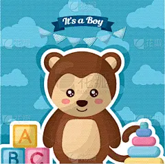 贺卡,庆生会,生日,猴子,男孩,可爱的,华丽的,请柬,问候,淋浴