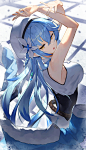 Anime 1812x3150 anime anime girls Sukocchi Sco_ttie artwork Yukihana Lamy Hololive Virtual Youtuber long hair blue hair yellow eyes pointy ears big boobs