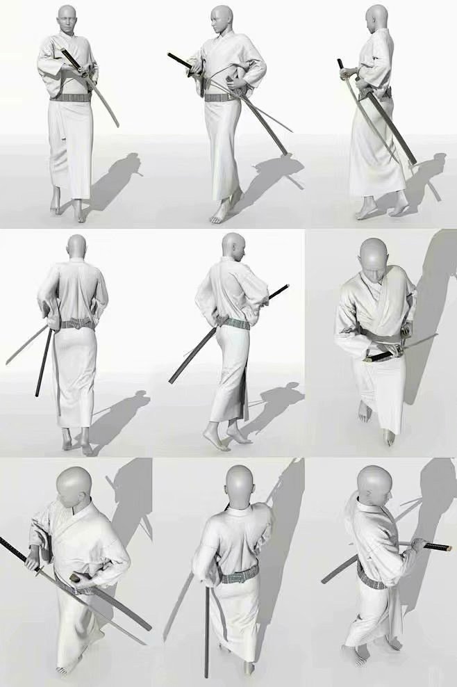 绘画参考 人体动态、武士刀、打斗pose。收藏转需！