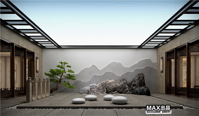 庭院室外花园3d模型园林景观中式院子植物...