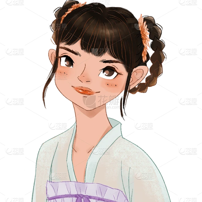 手绘人物插画贴纸-古装女生素材-花瓣网