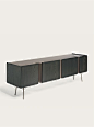 Shakedesign_Storages_Deep sideboard version with legs with structure C48 bronzo chiaro, doors and sides T150 noir, interiors bronzo chiaro, shelves T150 noir, light bronze metal legs