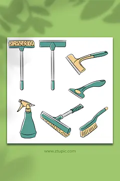 矢量简笔擦玻璃清扫清洁卫生元素插画