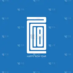 新年快乐2018简约日历或小册子封面。排版矢量插图或贺卡。碑文2018看起来像一个象形文字