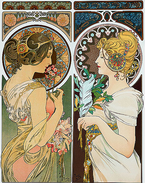 新艺术插画大师 阿尔丰斯·穆夏-报春花和...