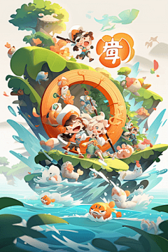 创艺世界采集到Ai数字插画 夏日水上乐园沙滩音乐节儿童海洋公园元素插画素材
