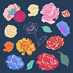 手绘写意彩色玫瑰花插画矢量元素