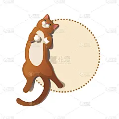 可爱的姜猫躺着。带框架的贺卡。