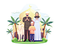 Happy muslim family celebrates eid al adha mubarak illustration