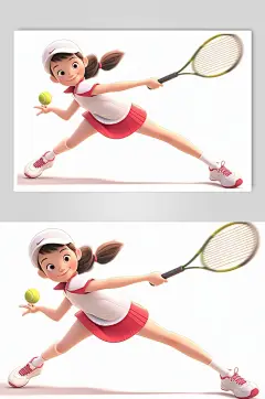 AI数字艺术CG风打网球运动人物插画