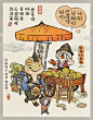国风插画-卖货郎呱呱和小泥巴夏日市井生活