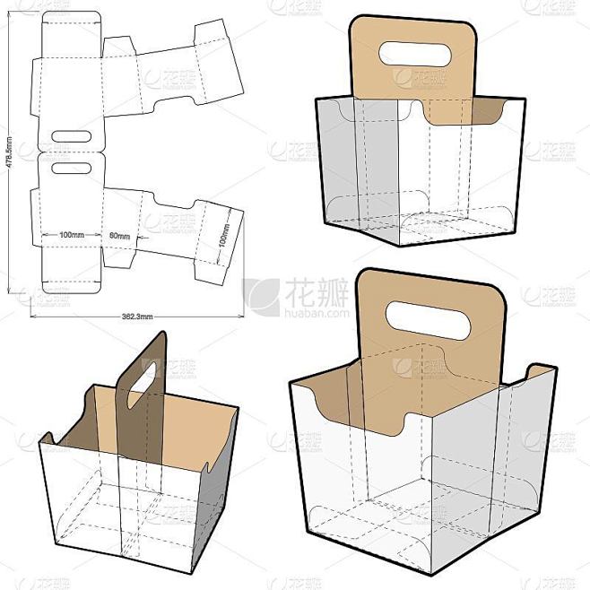 提篮盒包装与处理和模切模式。eps文件具...