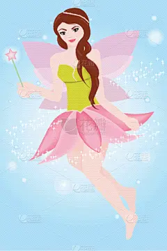 公主,仙女,可爱的,飘然,图像,女人,自然美,童话故事,矢量,魔杖