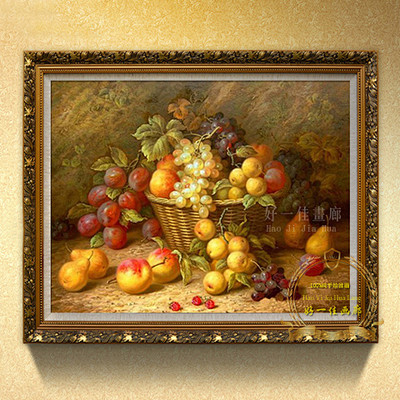 手绘油画欧式古典静物水果油画有框画餐厅挂画饭厅装饰画玄关壁画淘宝