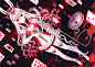 alice_in_wonderland chain headdress long_hair nardack red red_eyes scan thighhighs white_hair white_rabbit