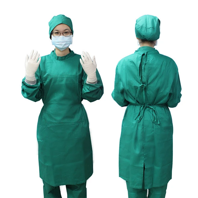 手术衣 墨绿色棉质加厚医生袍手术服 分体套装短袖刷手服洗手衣-花瓣网