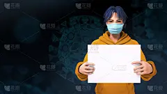 3d渲染的大胡子男人拿着空的广告海报在他面前，剪切路径