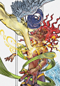 【清水Aqua】作品名《日月交辉》，构图灵感是贝尔尼尼的雕塑《圣女特雷萨》，两个角色的灵感是穆夏一幅画的草稿（俺找不到原图了）