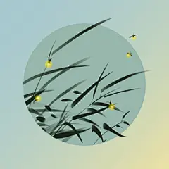 古风水墨芦苇萤火虫唯美插画素材