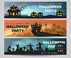 矢量欧式万圣节横幅广告宣传招贴海报背景设计 万圣节横幅广告01-淘宝网